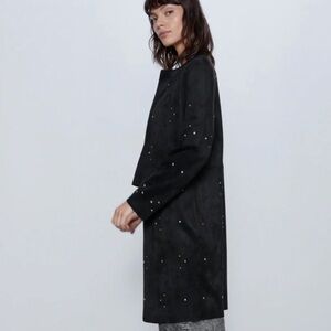 ZARA STUDDED BLACK FAUX SUEDE JACKET Sz L